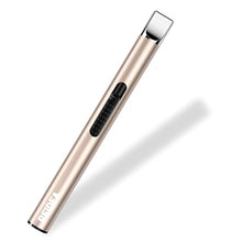 Load image into Gallery viewer, REIDEA Electronic Candle Lighter Arc Windproof Flameless USB Rechargeable Lighter with Safe Button for Home Kitchen Champagne Gold