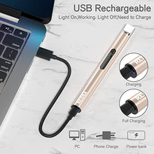 Load image into Gallery viewer, REIDEA Electronic Candle Lighter Arc Windproof Flameless USB Rechargeable Lighter with Safe Button for Home Kitchen Champagne Gold