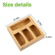 Load image into Gallery viewer, Bamboo Ziplock Bag Storage Organizer and Dispenser purplewares for Kitchen Drawer, Suitable for Gallon, Quart, Sandwich & Snack Variety Size Bag (Brown)